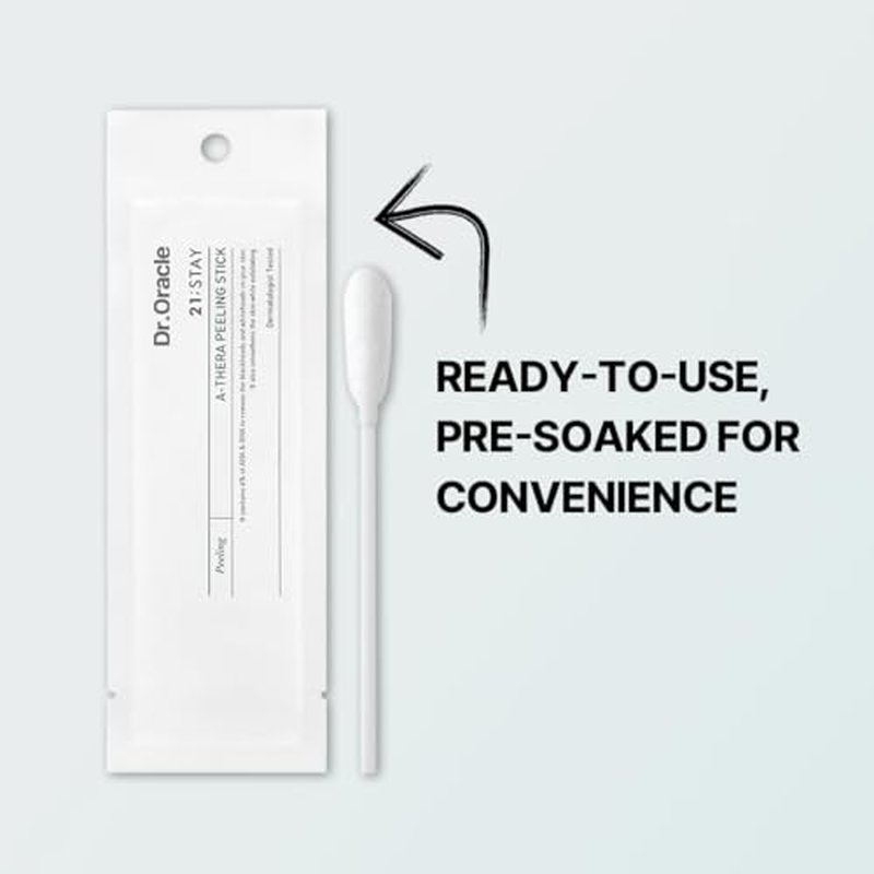 DR.ORACLE 21 Stay A-Thera Peeling Stick for Sensitive Skin - AHA, BHA, Tea Tree Oil, Exfoliating Swabs for Blackheads, Whiteheads, Enlarged Pores, Korean Skincare, Dermatologist Tested, 1Pack of 10ea