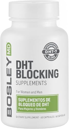 Men & Women DHT Blocking Hair Supplement - 60 Vegan Capsules, Thicker Fuller Hair, DHT-7 Blend, BosleyMD