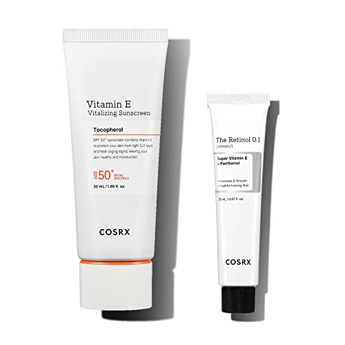 COSRX Morning Skincare Routine- Retinol 0.1% Cream + SPF 50 Vitamin E Suncscreen- Firm and Reduce Signs of Aging, Protect Skin from UVA & UVB Rays, No White Cast, Korean Skin Care