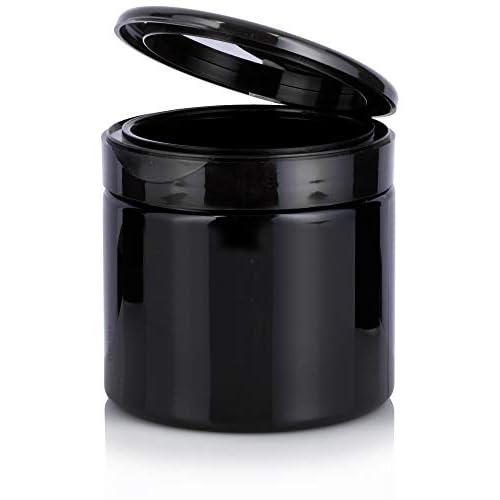 JUVITUS (6 Pack) 16 oz Black PET Plastic Refillable Jar with Black Flip Top Cap + Labels