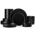 Herogo Matte Black 16-Piece Dinnerware Set for 4 - Includes 4 Dinner Plates, 4 Salad Plates, 4 Pasta Bowls & 4 Cereal Bowls