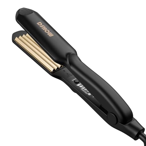 Hair Crimper for Hair Volume & Texture - Titanium Ceramic Plates, 5 Temp Settings, Auto Off - Black