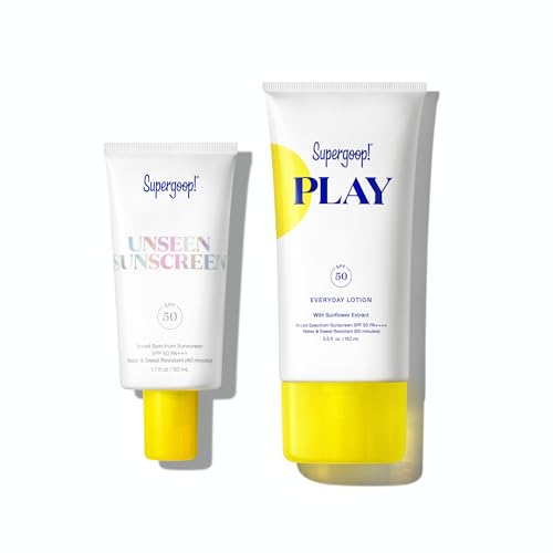 Supergoop! Unseen Sunscreen SPF 50 Invisible Sun Protection for Face (1.7 fl oz) + Play Everyday Lotion SPF 50 (5.5 fl oz) - Broad Spectrum Body & Face Sunscreen Recommended for Sensitive Skin