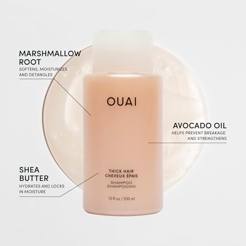 OUAI Thick Shampoo Travel Size - Moisturizing Shampoo with Keratin, Marshmallow Root, Shea Butter, Avocado Oil for Thick Hair - Strengthens & Hydrates - Paraben & Sulfate Free (3 Fl Oz)