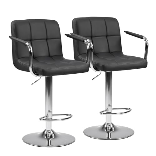 DUMOS Swivel Bar Stools Set of 2 - 24.2''-32.5'' Height, PU Leather, Black
