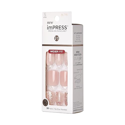 KISS imPRESS No Glue Mani Press On Nails, Design, 'Just a Dream', Pink, Short Size, Squoval Shape, Includes 30 Nails, Prep Pad, Instructions Sheet, 1 Manicure Stick, 1 Mini File
