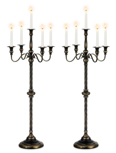 Sziqiqi Black 35in Tall 5-Arm Floor Candelabra - Gothic Decor, Set of 2
