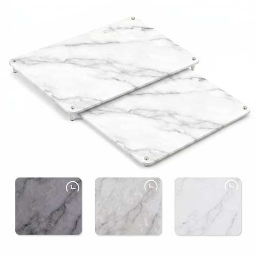 Ferrochef 2-Tier Marble Color Stone Dish Drying Mat Set, Large & Small Kitchen Countertop Drainers