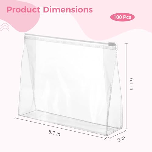 OMISTAR 100 Pcs Clear Cosmetic Bags Bulk,Transparent Zipper Toiletry Pouch Travel Makeup Bags Waterproof Mini PET Cosmetic Organizers for Toiletries for Women Men Travel Vacation