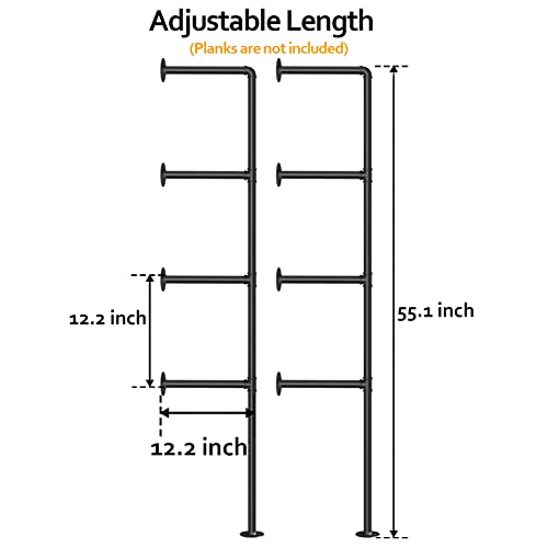 Industrial Pipe Shelf Wall Mount 4-Tier Open Bookshelf 2-Pack