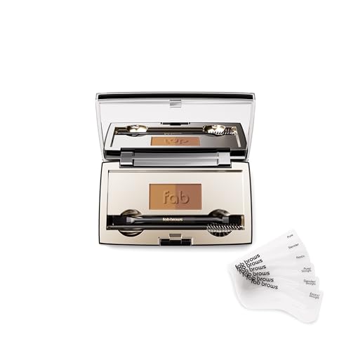 Eyebrow Kit with Stencils & Powder - Waterproof Contour Palette for Natural, Perfect Brows - Light/Medium Brown