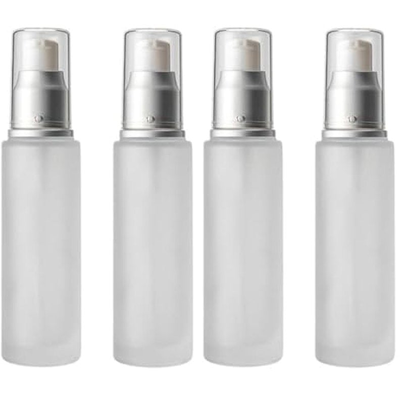 2PC Empty Glass Refillable Dispenser Pump Lotion Bottle White Frosted Cosmetic Pump Bottle Containers For Skin Care Cream Liquid Essential Oil (100ML/3.4oz) (Pack of 2)