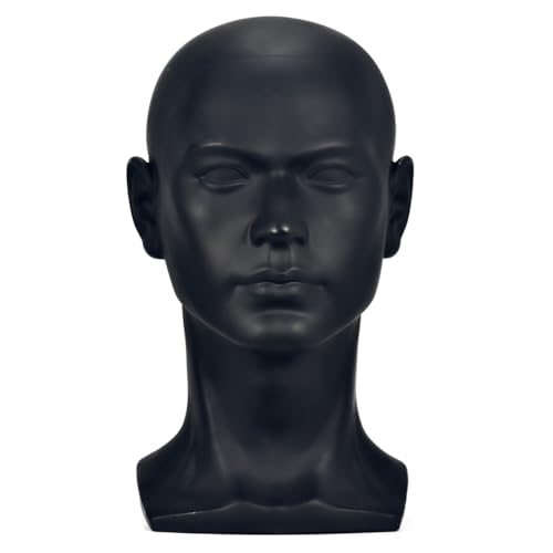 CAZSYSDD L30YH-PVC Black Male Mannequin Head for Display Hat Wigs Glasses