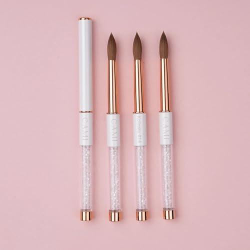 CAMI Kolinsky Acrylic Nail Brush ? Professional 100% Pure Kolinsky Hair, Crimped Ferrule, High Liquid Retention for Smooth Acrylic Application (White Handle)
