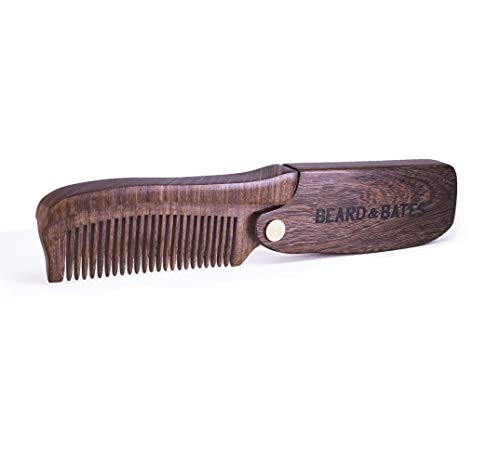 Foldable Wooden Beard & Hair Comb with Leather Pouch - Artisan Crafted