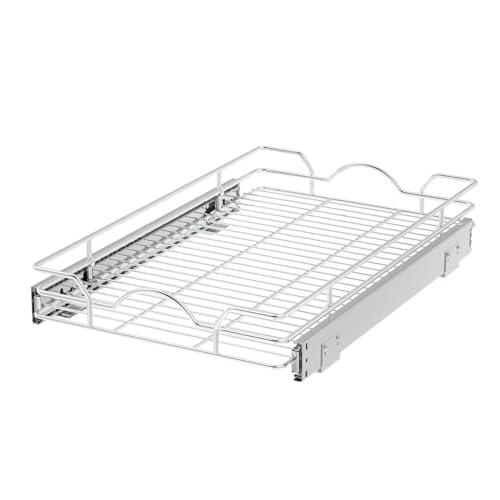 Pull Out Cabinet Organizer 2 Pack - 15W x 21D Inch Sliding Shelves for Kitchen & Bathroom
