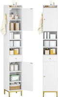 White Tall Bathroom Cabinet with Adjustable Shelves & Drawer - 11"D x 11"W x 70.9"H
