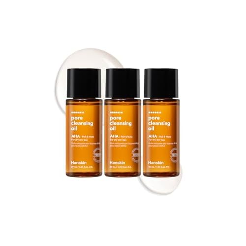 Hanskin Alpha Hydroxy Acid Pore Cleansing Oil, Sample Trial Mini Size, Exfoliating Makeup Remover Facial Cleanser Set, Moisturizing [30 ml/Pack of 3]