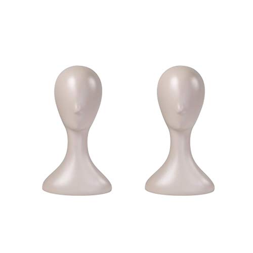 16 Inch Plastic Mannequin Head Set - Nude 2 Pack with Adjustable Angles