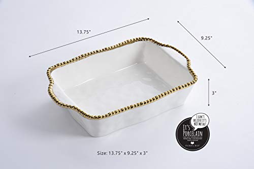 White and Gold Titanium Rectangular Baking Dish - 3 Inch Deep, 11x9 Inches