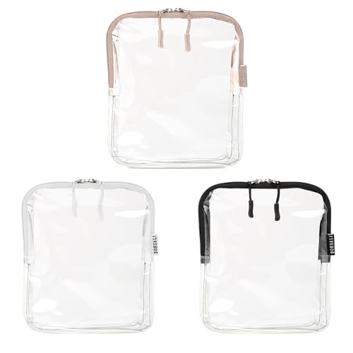 BORSALI TSA Approved Clear Toiletry Bag Set of Three Colors. Breeze Through Security, Access Items Fast and Organize Travel items by Color