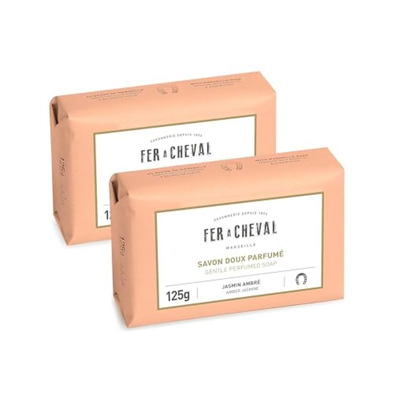 Fer ? Cheval Gentle Perfumed Soap Bars, Organic Body Bath Soap, Moisturizing Natural Bar Soap for Men and Women, 125 g/4.41 oz, Pack of 2 - Amber Jasmine