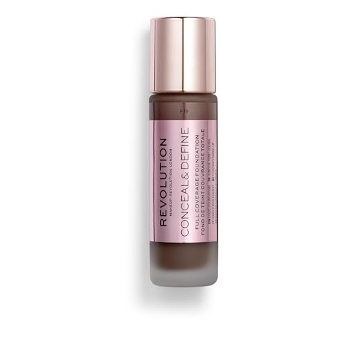 Revolution Beauty London, Conceal & Define Foundation, Full Coverage, Long-Lasting Matte Finish, Vegan & Cruelty-Free, F18 Dark Skin Tones, 0.8 fl oz