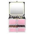 Leeora&Leekoo Pink Makeup Box with Lighted Mirror & Adjustable Dividers Travel Case