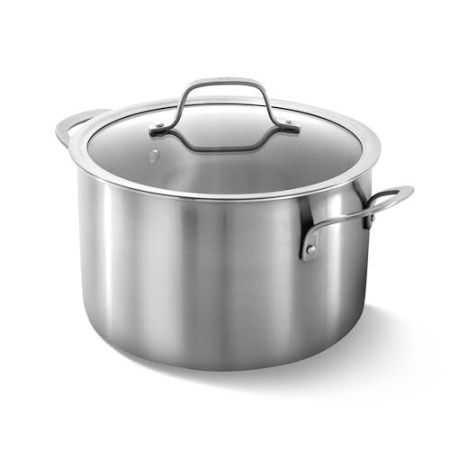 Calphalon Brushed 3-Ply Stainless Steel Stock Pot 6Qt with Lid - Oven Safe, Induction Ready