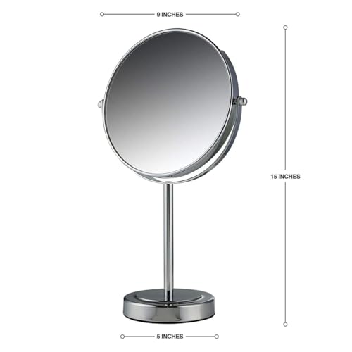 OVENTE 8" Tabletop Makeup Mirror with 1X/7X Magnification, 360¡Æ Swivel Design and Double-Sided Free-Standing Vanity Mirror Perfect for Bathroom, Bedroom, Office & Travel, Polished Chrome MNLMT80CH1X7X