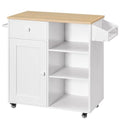 White & Natural Kitchen Island with Storage Drawer & Spice Rack - Mobile Kitchen Cart with Lockable Wheels