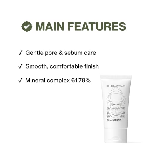 SHANGPREE CC Clear Fit Mask, Cream Clay Mask, Mineral Complex 61.79%, Gentle Pore & Sebum Care, Smooth Comfortable Finish, For Dull Skin, 70g / 2.46 oz.