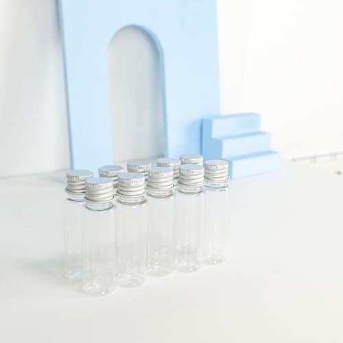 100pcs Clear Plastic Bottle With Aluminium Screw Cap Tiny Jars Cosmetic Container Travel Kit Empty Refillable Bottles Jars 25ml