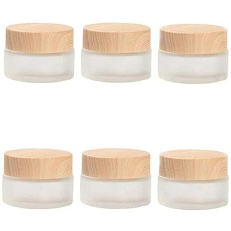 6 Pcs 30 Gram/30 ml Empty Jars Round Frosted Glass Cosmetic Cream Jar Bottle Wood Grain Lid Cosmetic Container Refillable Glass Cream Box Lotion Cream Pot Jars for Makeup Lip Balm Eye Cream