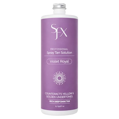 Professional Spray Tan Solution 1 Liter ? Violet-Based DHA Formula for Cool & Olive Skin Tones ? Dark, Even Bronze ? Salon Grade, Fast Drying ? SunFX Violet Royal