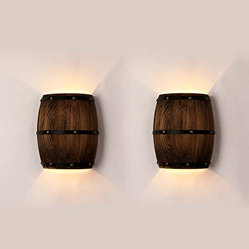 2 Pack Wood Wine Barrel Wall Sconce Light Fixture - Antique Nautical Decor