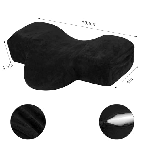 IMENE Lash Pillow for Lash Extensions Black Memory Foam Ergonomic Bed Pillow with Velvet Cover & Organizer Pockets