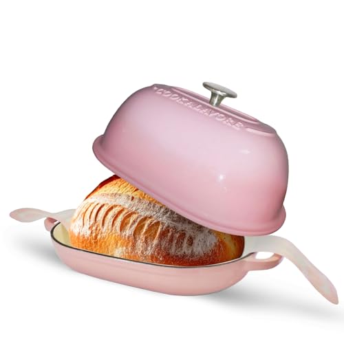 Cookalavore Pink 6QT Cast Iron Bread Oven with Lid & Silicone Mat