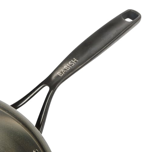 Babish 5-Qt Tri-Ply Stainless Steel Sauté Pan with Lid - Black PVD Handles, Oven & Induction Safe