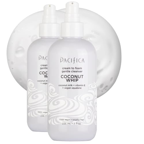 Pacifica Coconut Whip Cream-to-Foam Facial Cleanser - Hydrating Gentle Moisturizing for Dry & Sensitive Skin, 8oz (Pack of 2)