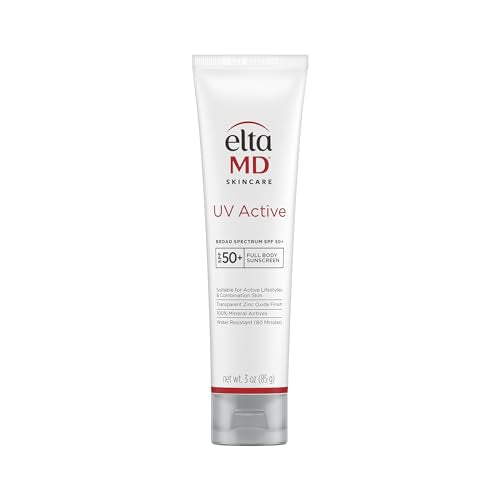 EltaMD UV Active Mineral Sunscreen with Zinc Oxide, SPF 50+, Water Resistant Sunscreen Up to 80 Minutes, 3.0 oz Tube