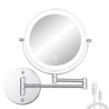 Wall Mounted Makeup Vanity Mirror with Lights, 8¡± Double Sided 1X/10X Wall Mount Magnifying Bathroom Shaving Mirror with 3 Color Lights, Rechargeable Touch Dimmable Extendable Cosmetic