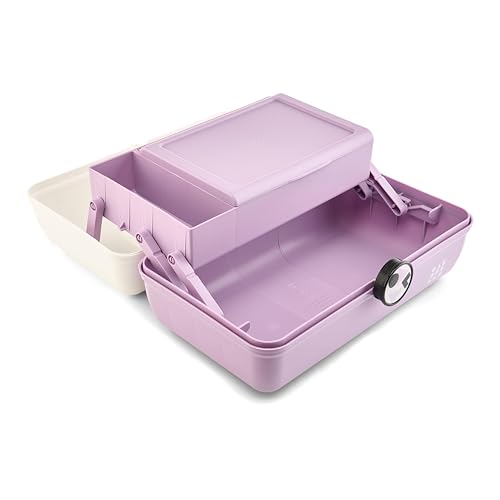 Caboodles School Spirit On-The-Go Girl Makeup Box - White Over Lavender, Travel Organizer with Mirror & Secure Latch