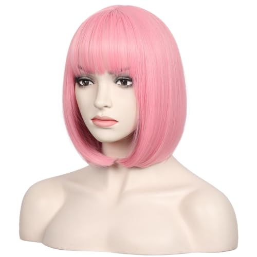 WildCos Light Pink Short 12 Inch Synthetic Cosplay Wig for Women