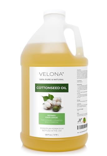 Velona Cotton Seed Oil - 1 Gallon (128 Fl Oz) Cold Pressed Refined Food & Cosmetic Grade - Variation of 128 Ounce Pack