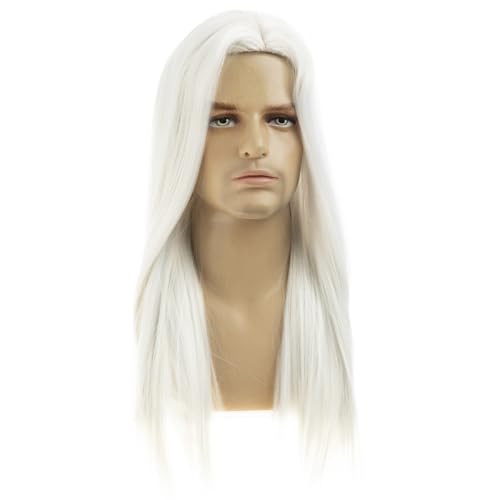 White Long Straight Synthetic Wig for Men - Heat Resistant Party Cosplay Hair