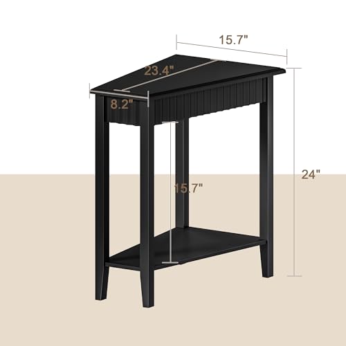 ChooChoo Fluted Wedge Recliner Side Table with 2-Tier Storage - Black, 1 Pack