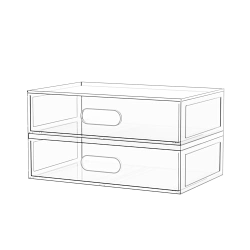 Aurblozen 2-Tier Clear Acrylic Makeup Organizer with Drawer, 12"W