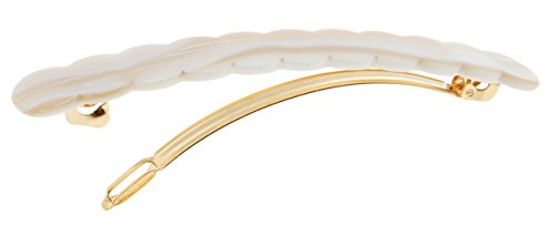 France Luxe Alba Scalloped Long Skinny Hair Barrette - Elegant Pearl Finish