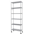 6-Tier Wire Storage Shelf with Casters and Side Hooks - 21.26 x 11.42 x 72.05 Inch, Silver Gray